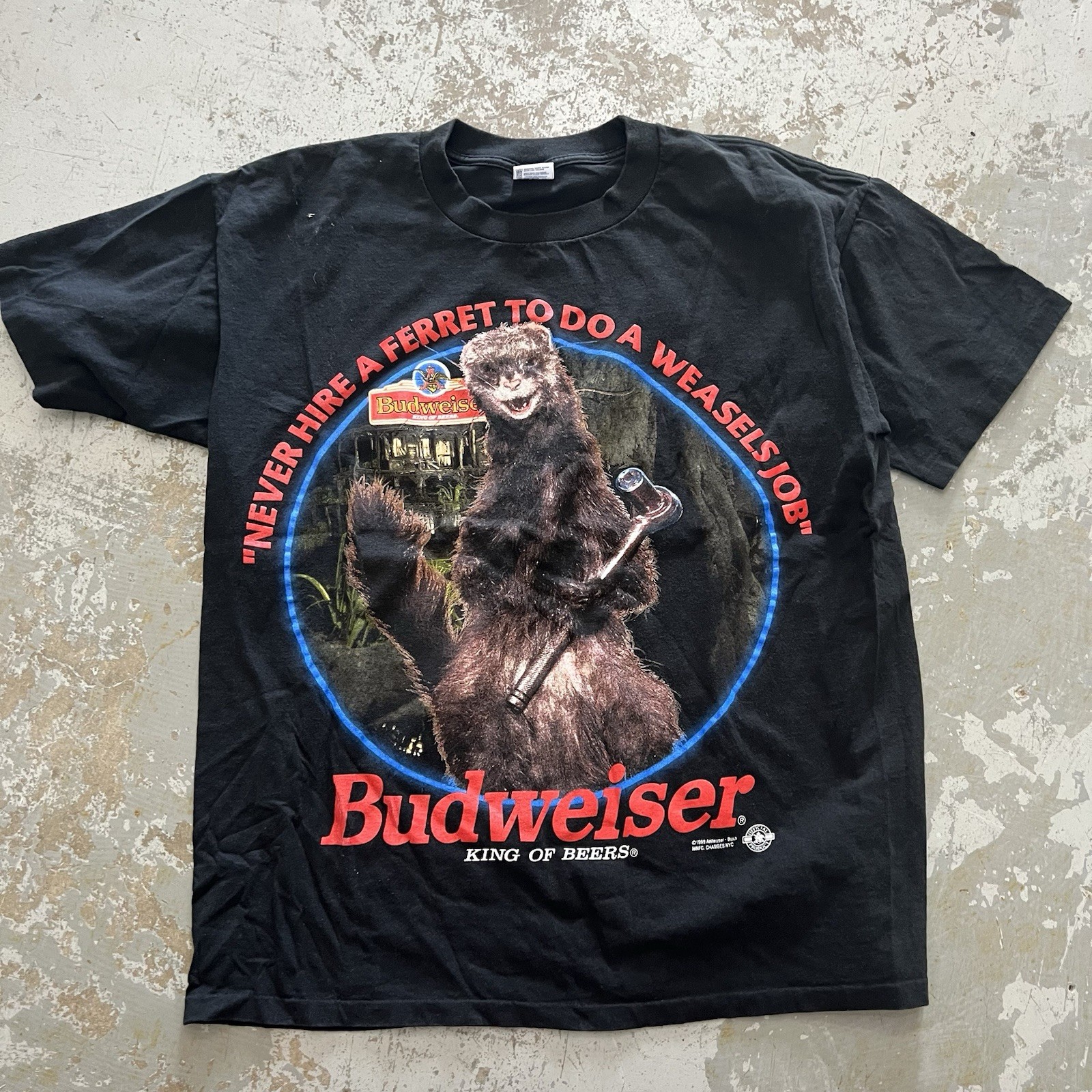Vintage Budweiser 90s T Shirt XL Ferret Humor Beer Has Hole”