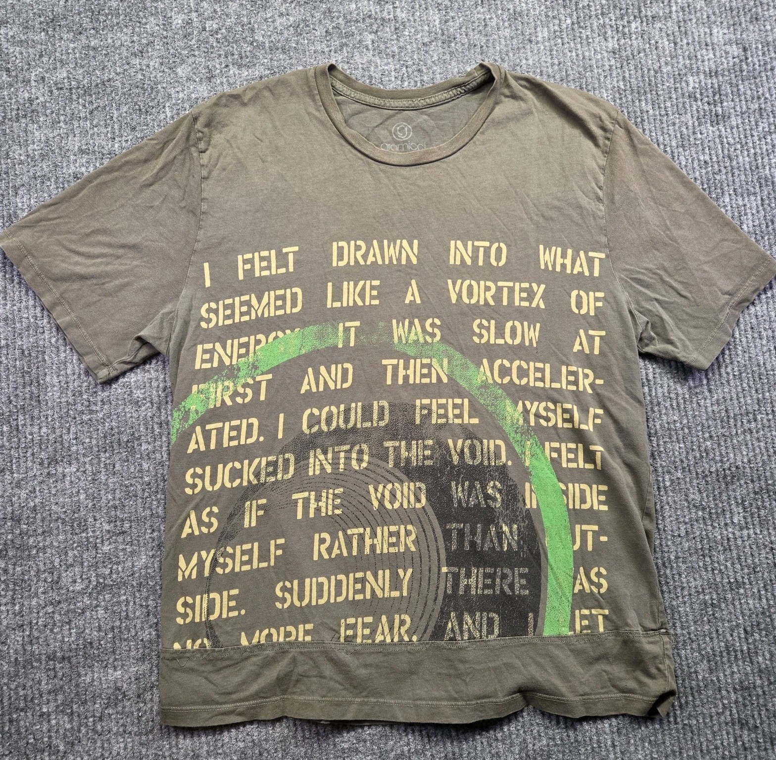 Gramicci Graphic T-Shirt Men&rsquo;s L OD Green Text Quote Cotton Made In USA Gorpcore