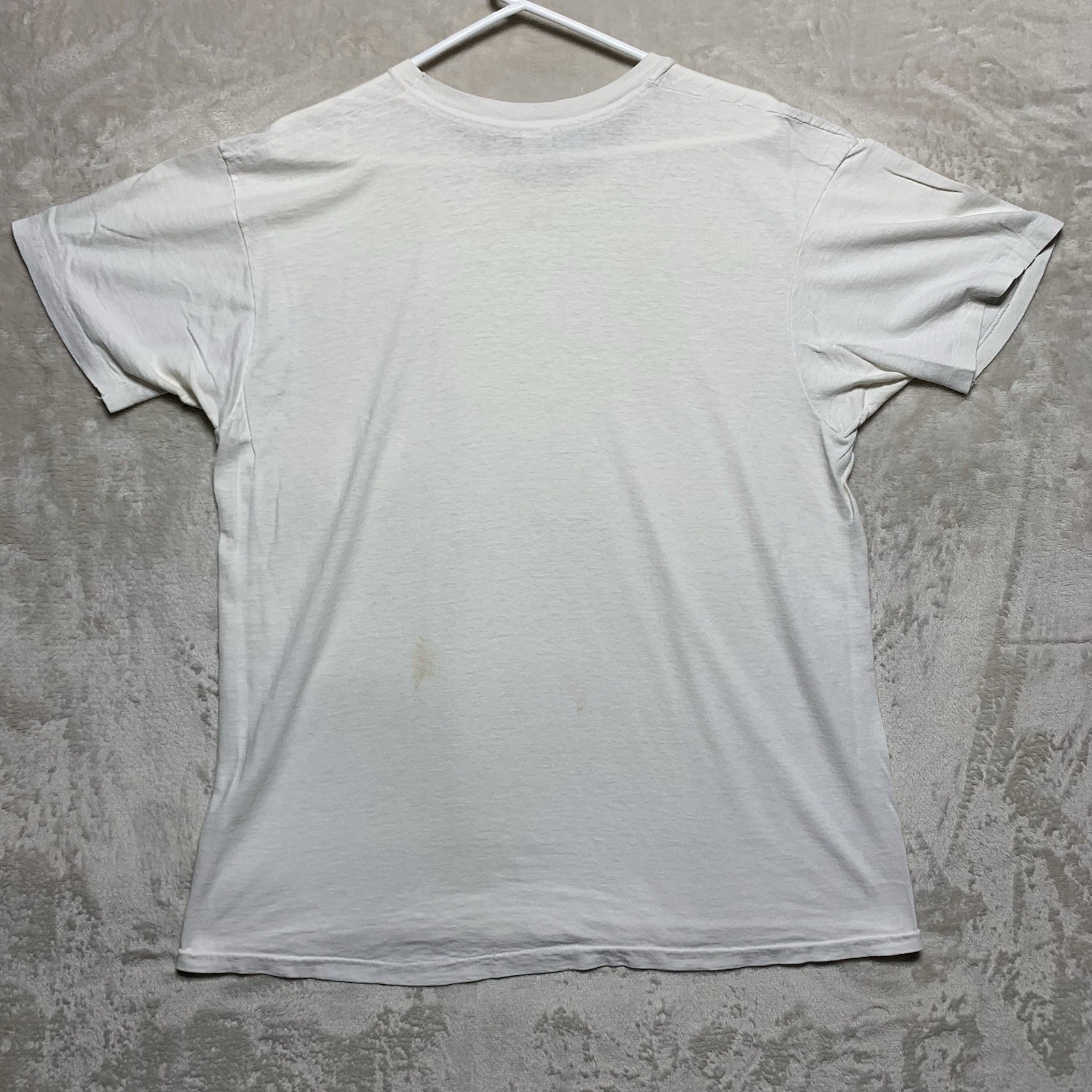 Vintage 90s Hanes Blank White T Shirt L/XL Worn Distressed Single Stitch USA