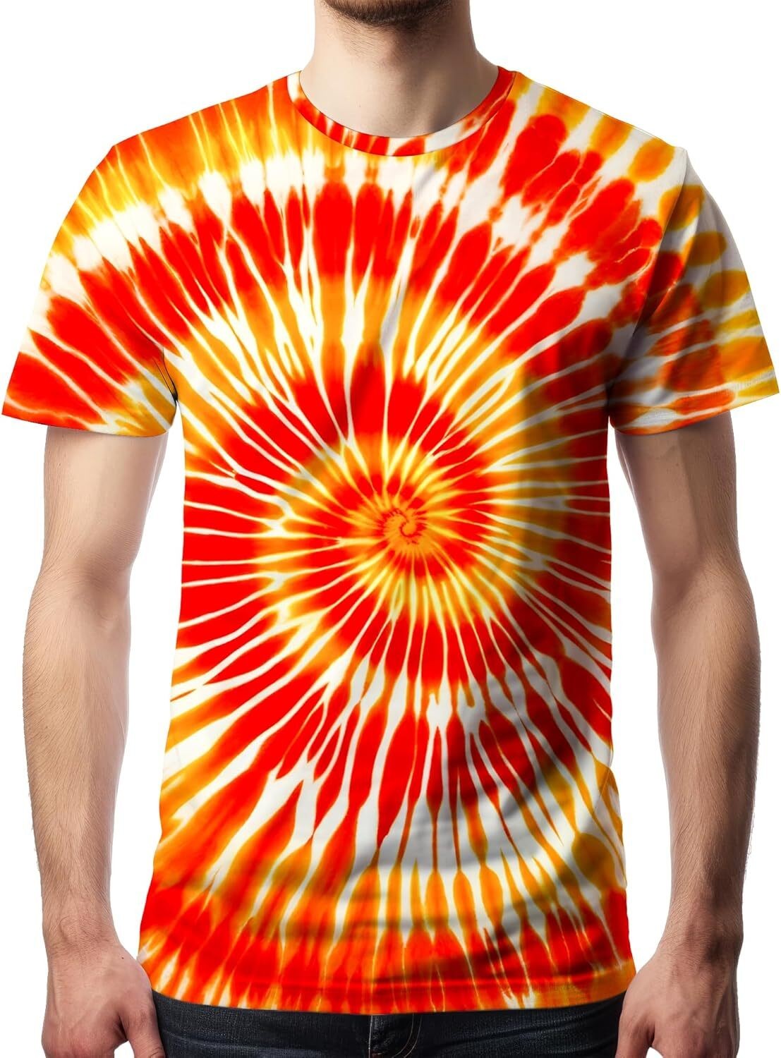 Men&rsquo;s Tie Dye Short Sleeve T-Shirt Vintage Hippie Style Polyester Crew Neck Tee