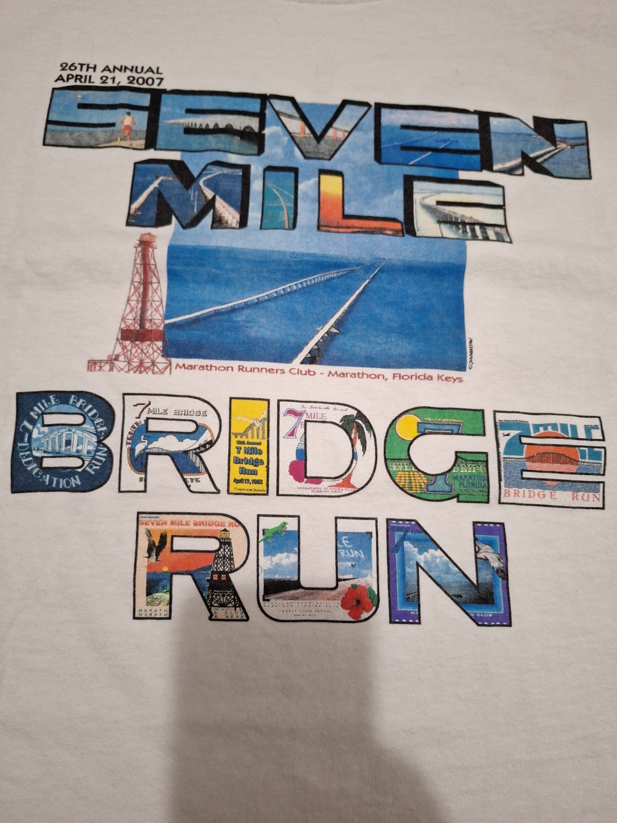 Vintage Y2K 07 Florida Keys 7 Mile Bridge Run Marathon Running Graphic T-shirt L