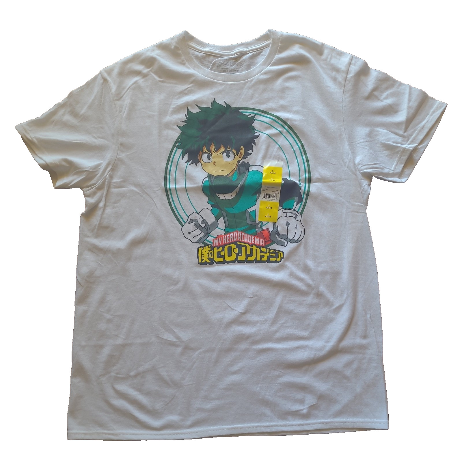 My Hero Academia Deku Shirt Men L 42/44 White Anime New with Flaws 100% Cotton