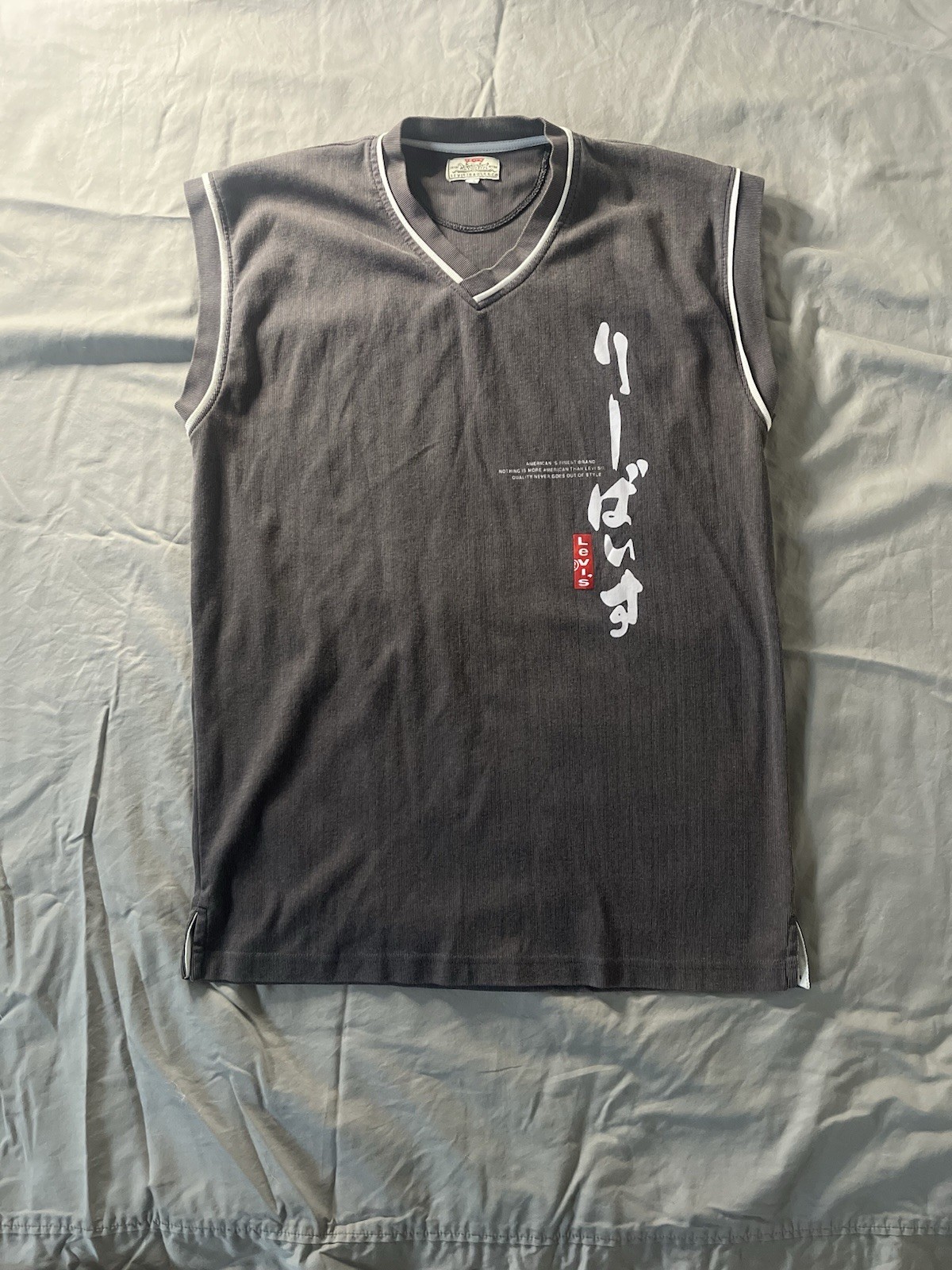 Vintage Levi Strauss & Co Sleveless Japanese Print Grey XXL Jersey Tank T-Shirt