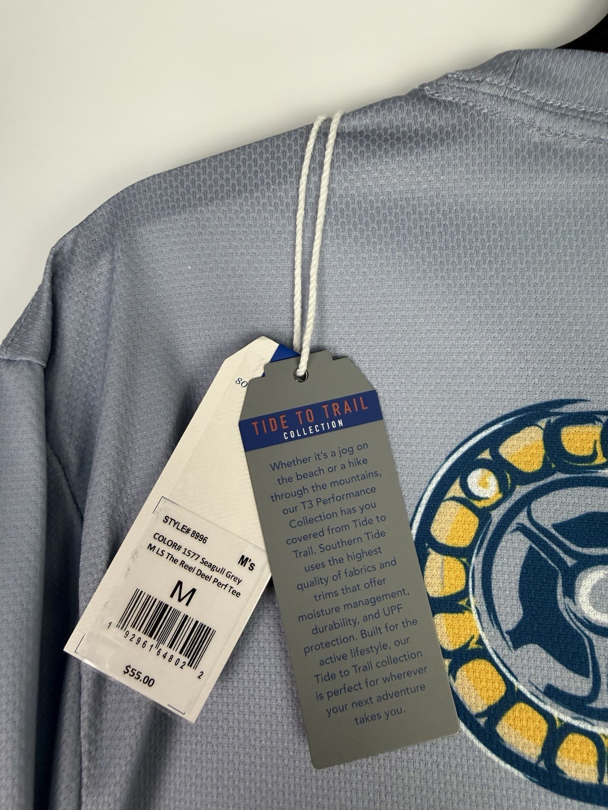 Southern Tide Men’s Medium The Reel Deel Performance Tee – Seagull Grey