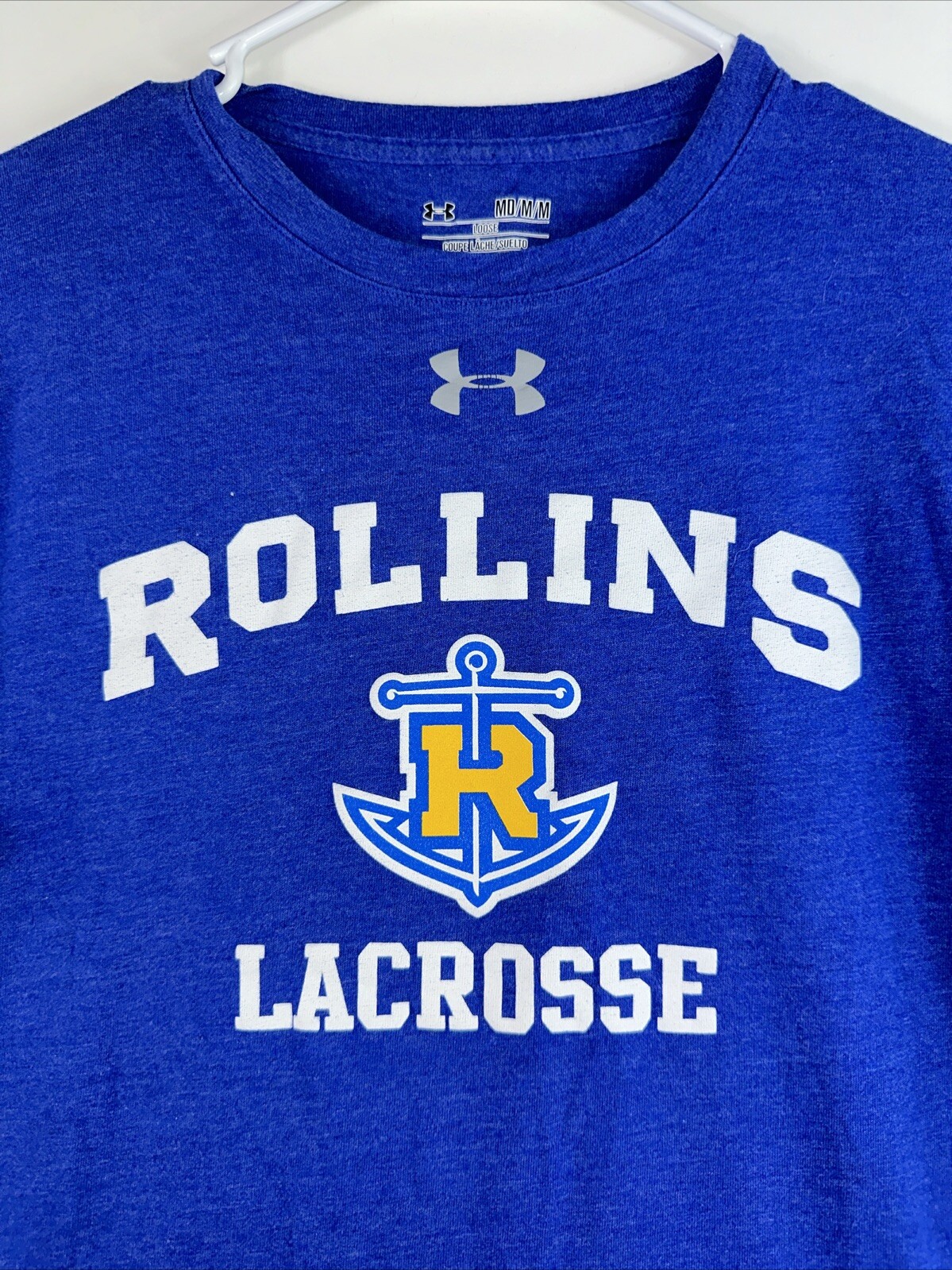 Under Armour Loose Fit Heat Gear Rollins Tars Lax Lacrosse Medium Blue T-shirt