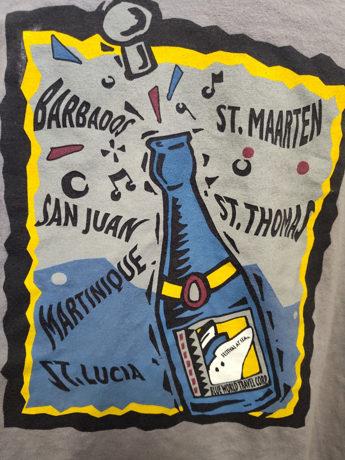 VTG 1999 BLUE WORLD TRAVEL CORP FESTIVAL AT SEA CRUISE T SHIRT HANES XL GRAY