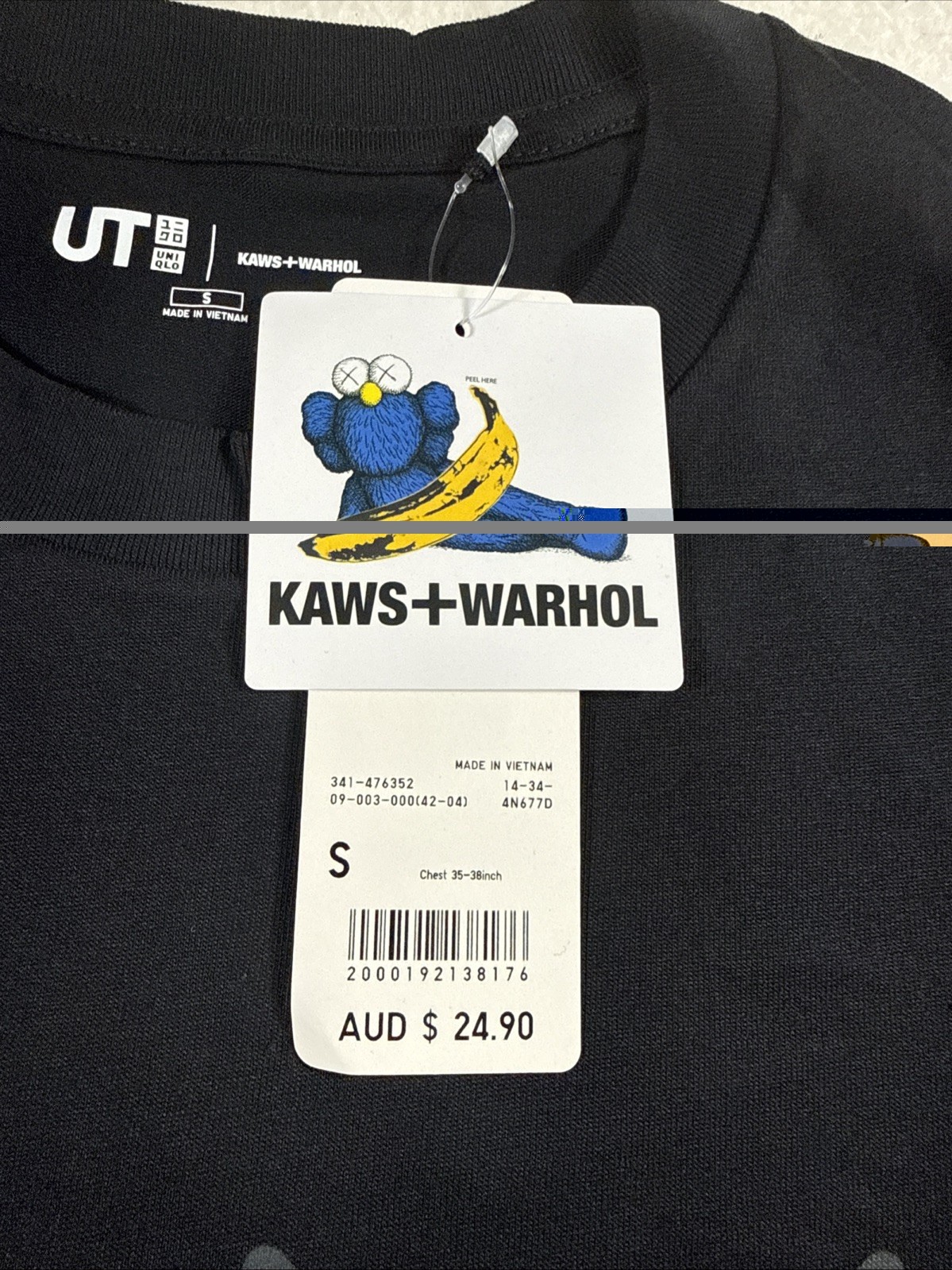 KAWS x Warhol Uniqlo T-shirt Graphic Black/Gray Red Writing Size Small