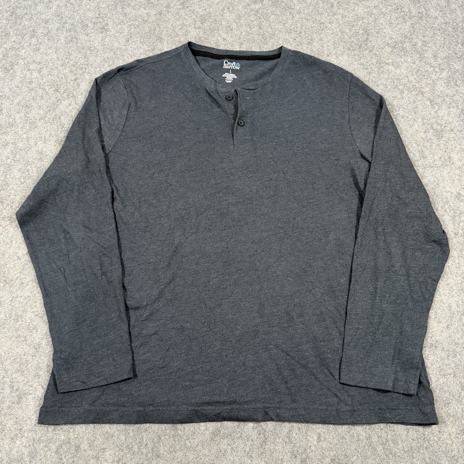 Croft & Barrow Henley Long Sleeve Casual Shirt Fits Men&rsquo;s Sizer Large Dark Gray