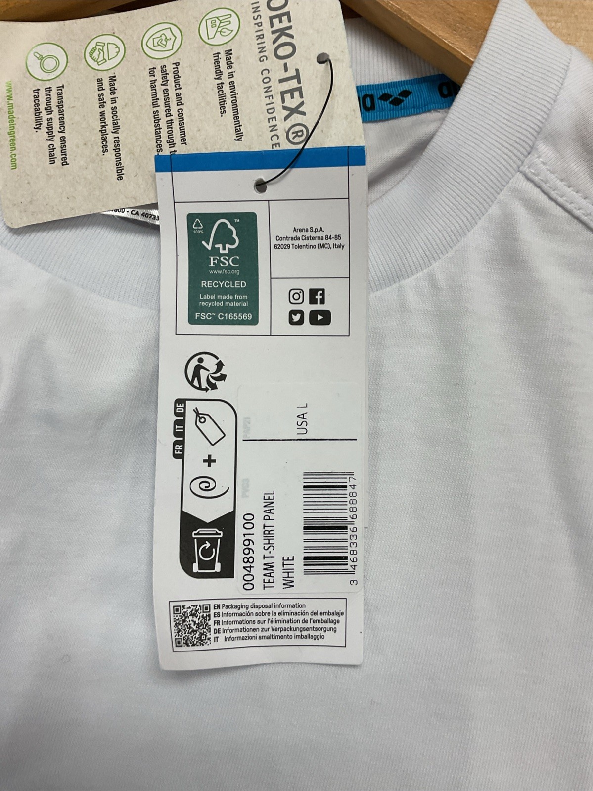 Arena Team Panel T-Shirt White Unisex Size Large 100% Cotton Performance