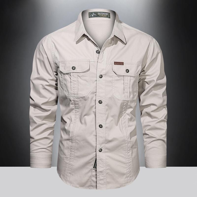 Men&rsquo;s Long-Sleeve Western Shirts Cotton Button-Up Military Style