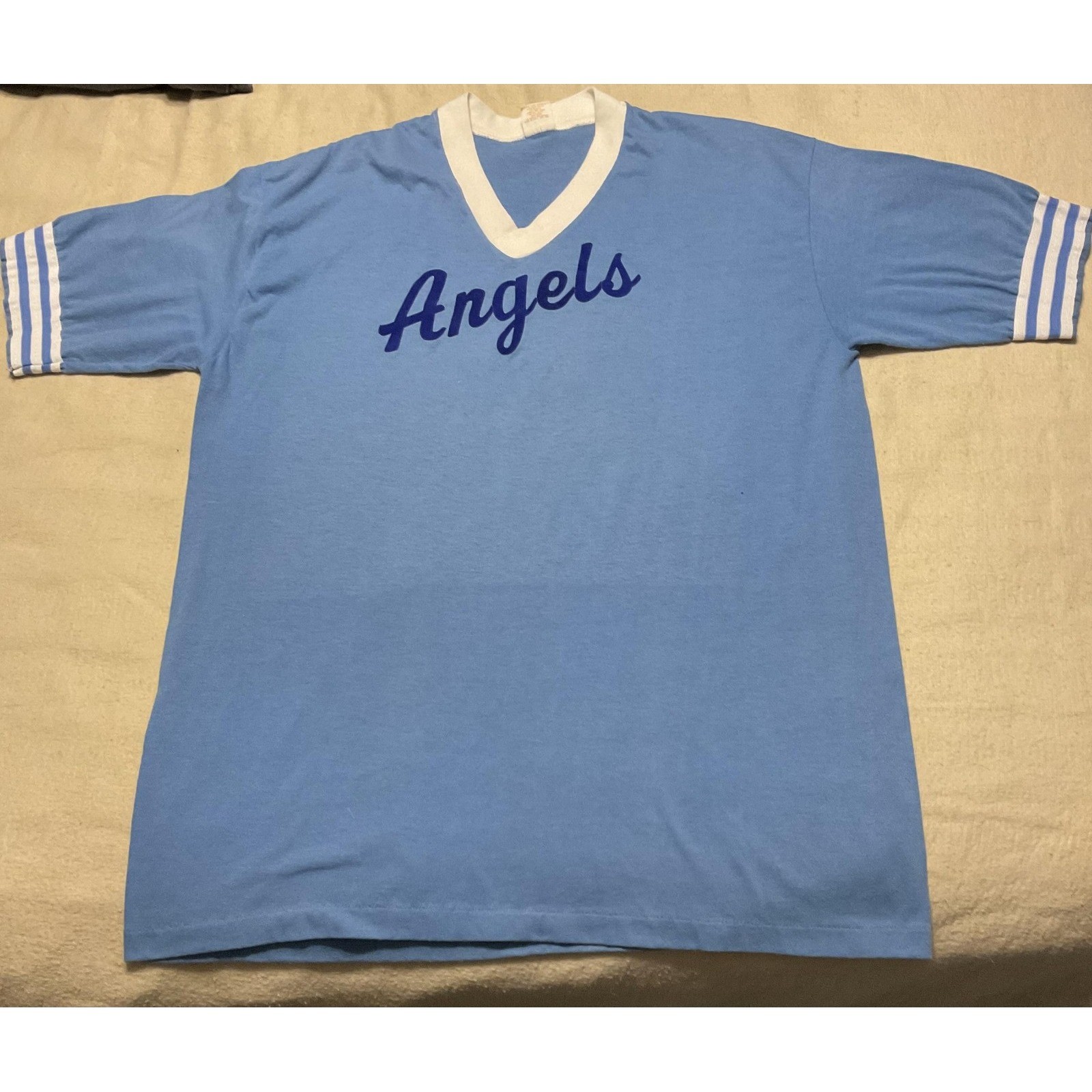 Vintage Angels Coach Shirt Mens XL Blue V Neck Baseball Jersey Gulf Coast 80s