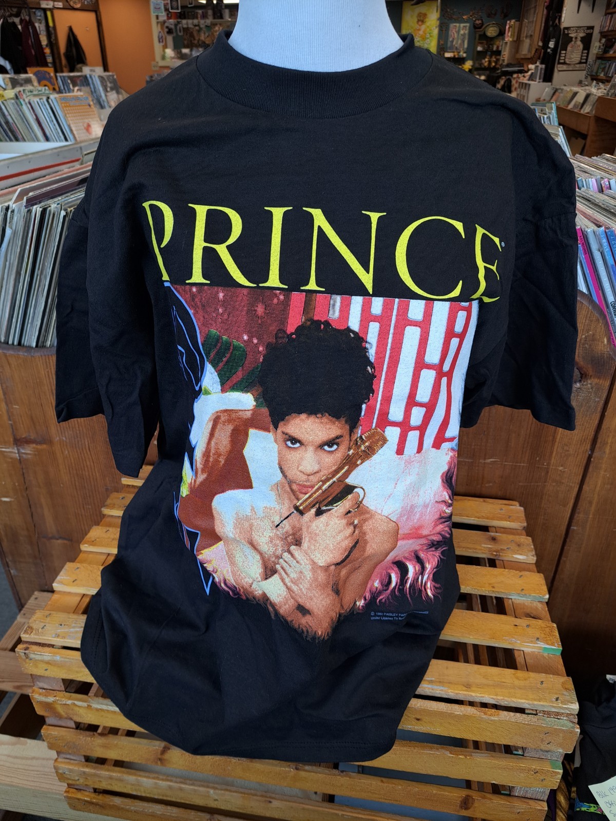 Prince -1992 portrait with mic / albums titles – vintage Brokum XL offifical