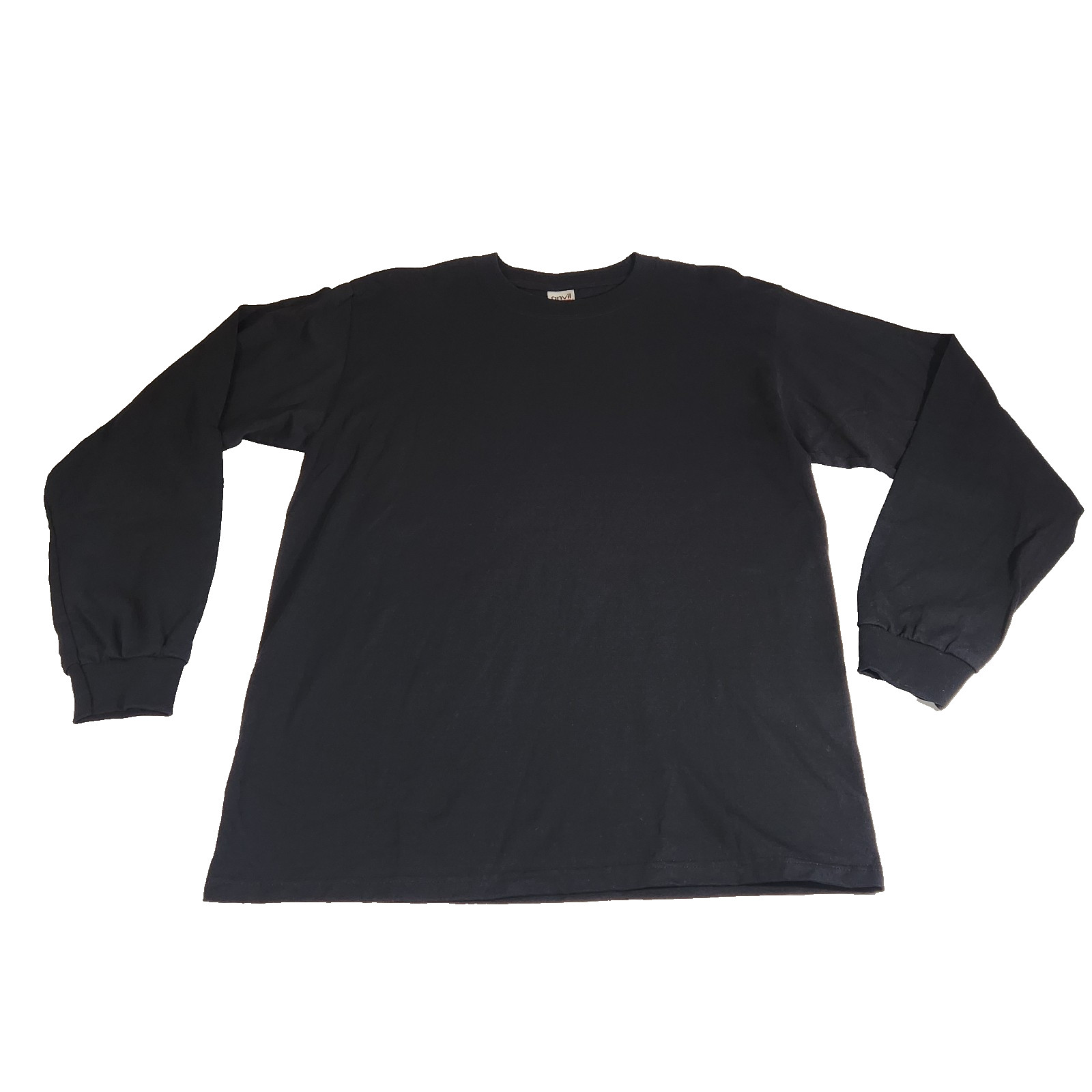 Anvil Men&rsquo;s Large Heavyweight Black Long Sleeve T-Shirt Ribbed Cuffs / Crew Neck