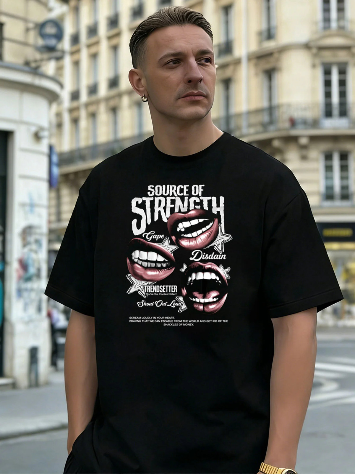 Lips Graphic 100% Cotton Men&rsquo;s T-Shirt, Suitable for Daily Streetwear