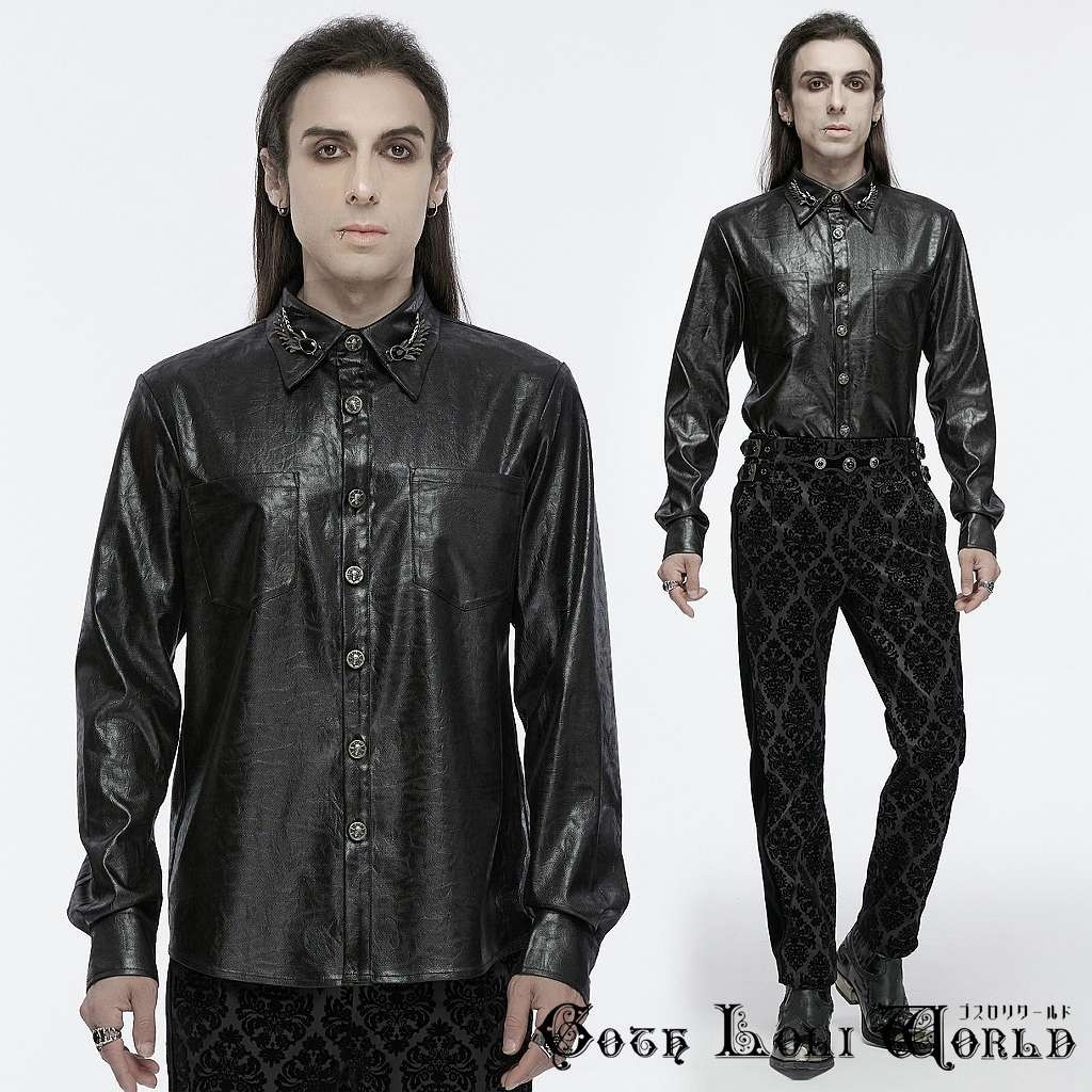 Punk Rave Goth dragon scale shirts for men WY-1678CCM-BK