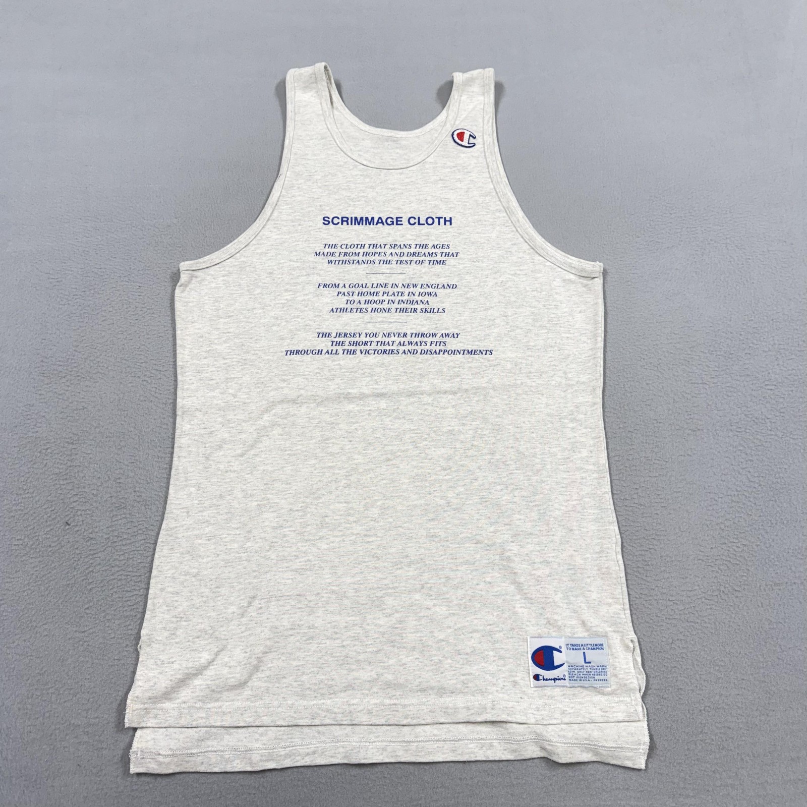 Vintage Champion Shirt Mens Large Gray Scrimmage Cloth Tank Top Jersey Made USA