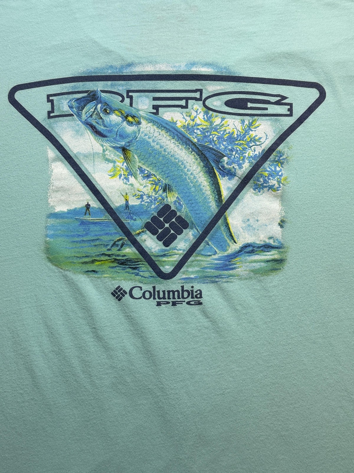 Columbia PFG Shirt Mens 2XL Green Tarpon Fish Graphic Short Sleeve Fishing