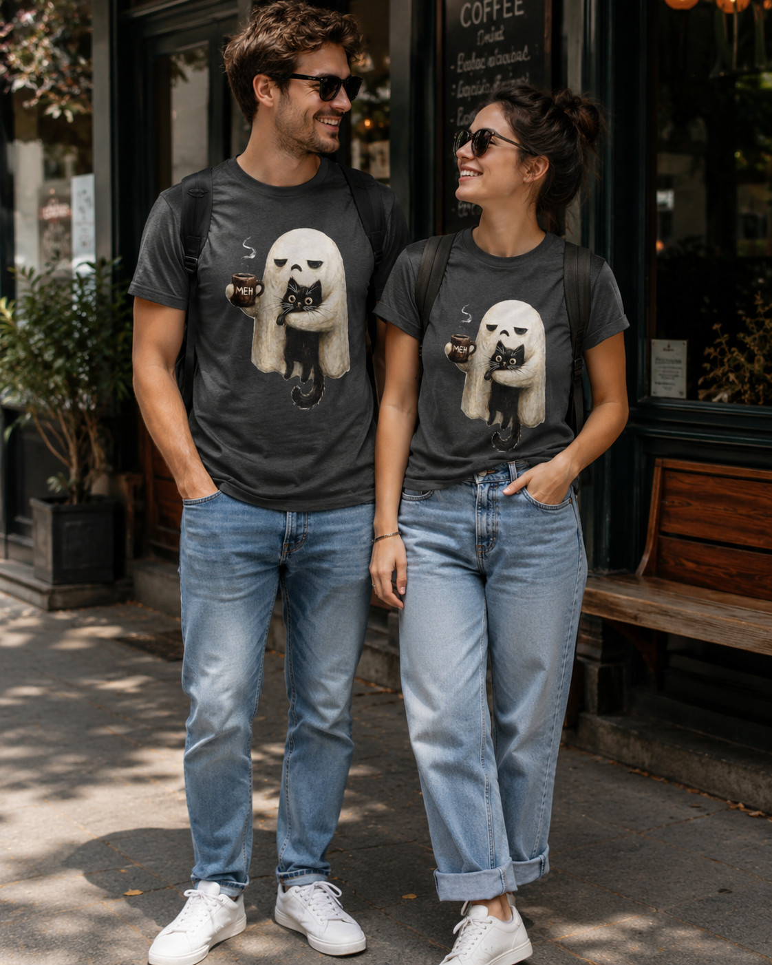 Ghost Cat Shirt, Spooky Black Cat Graphic Tee