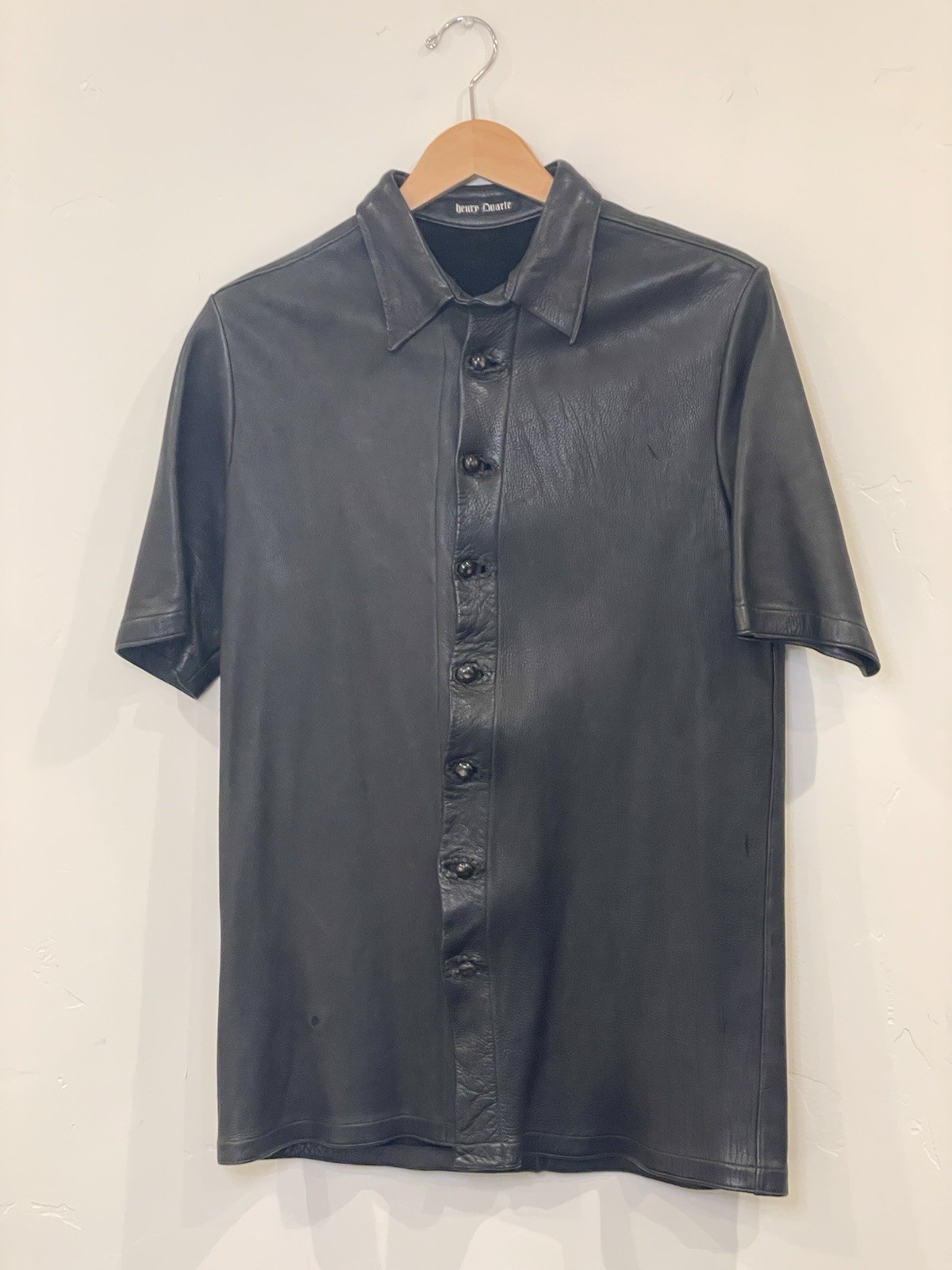 Henry Duarte Black Leather Short Sleeve Shirt 2000s Rare Collectible Rock LA