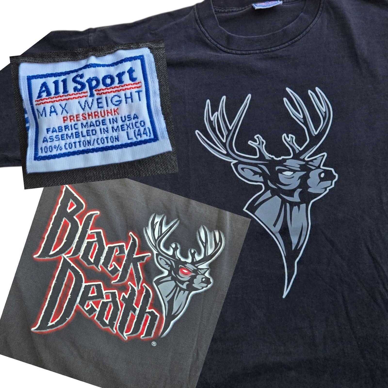 Rare Black Death 90s T-Shirt 1st All Black Metal Band, 21.5x27in All Sport Tag