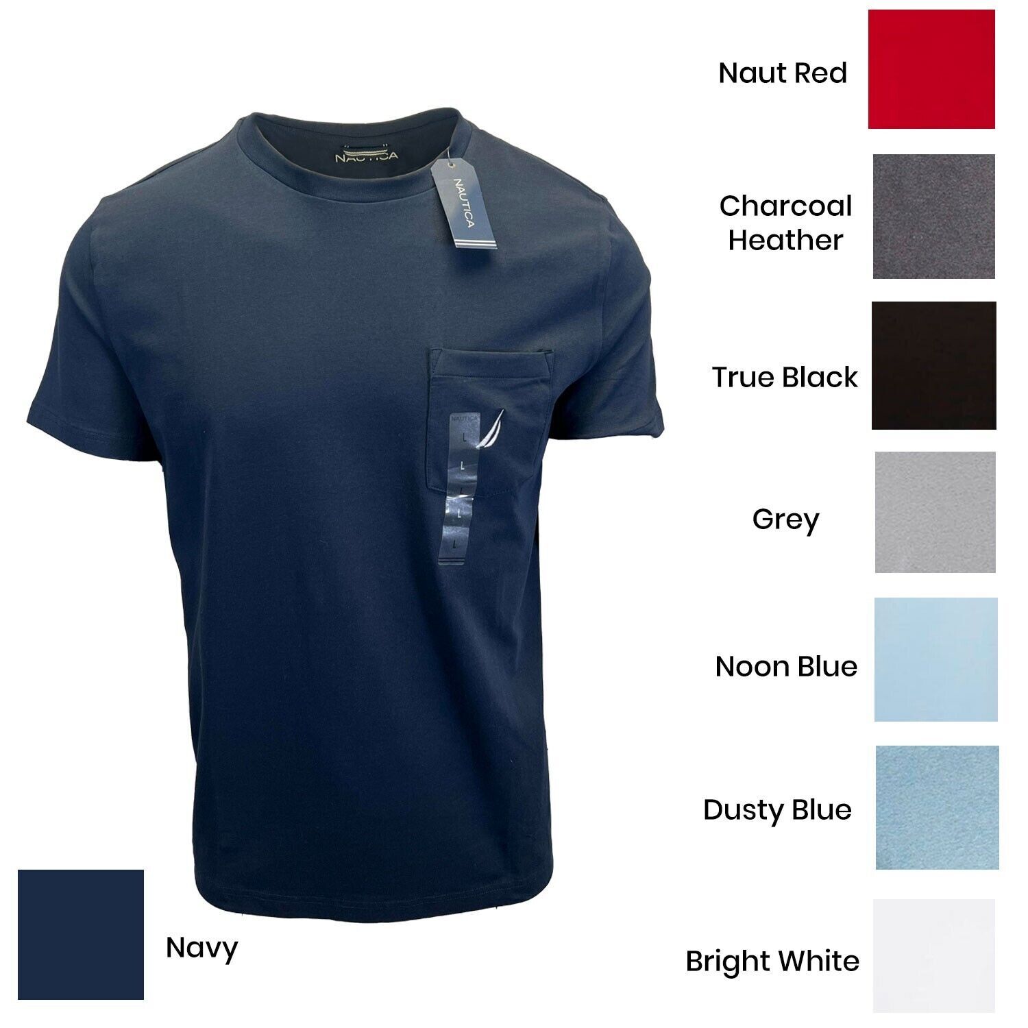 Nautica Men&rsquo;s T-Shirt Solid Crew Neck Short Sleeve Pocket