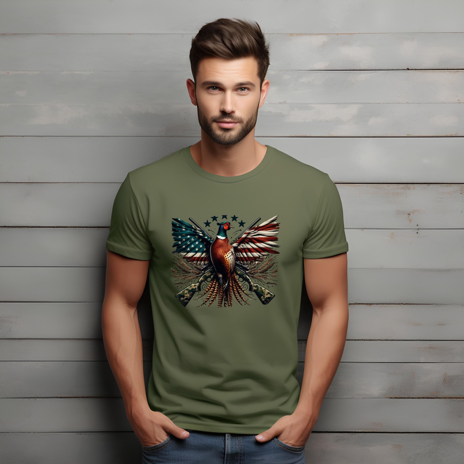 American Flag Pheasant Hunting T shirt Tshirt Graphic T&rsquo;s Colors Available