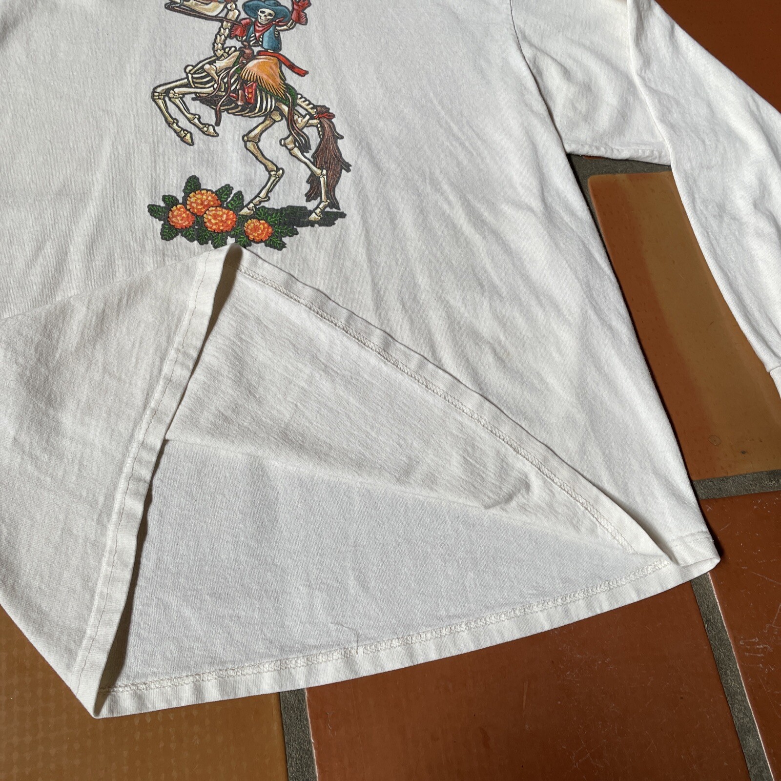 Cotton Deluxe Mens XL Made In USA Skeleton Cowboy On Horse Long Sleeve T-Shirt