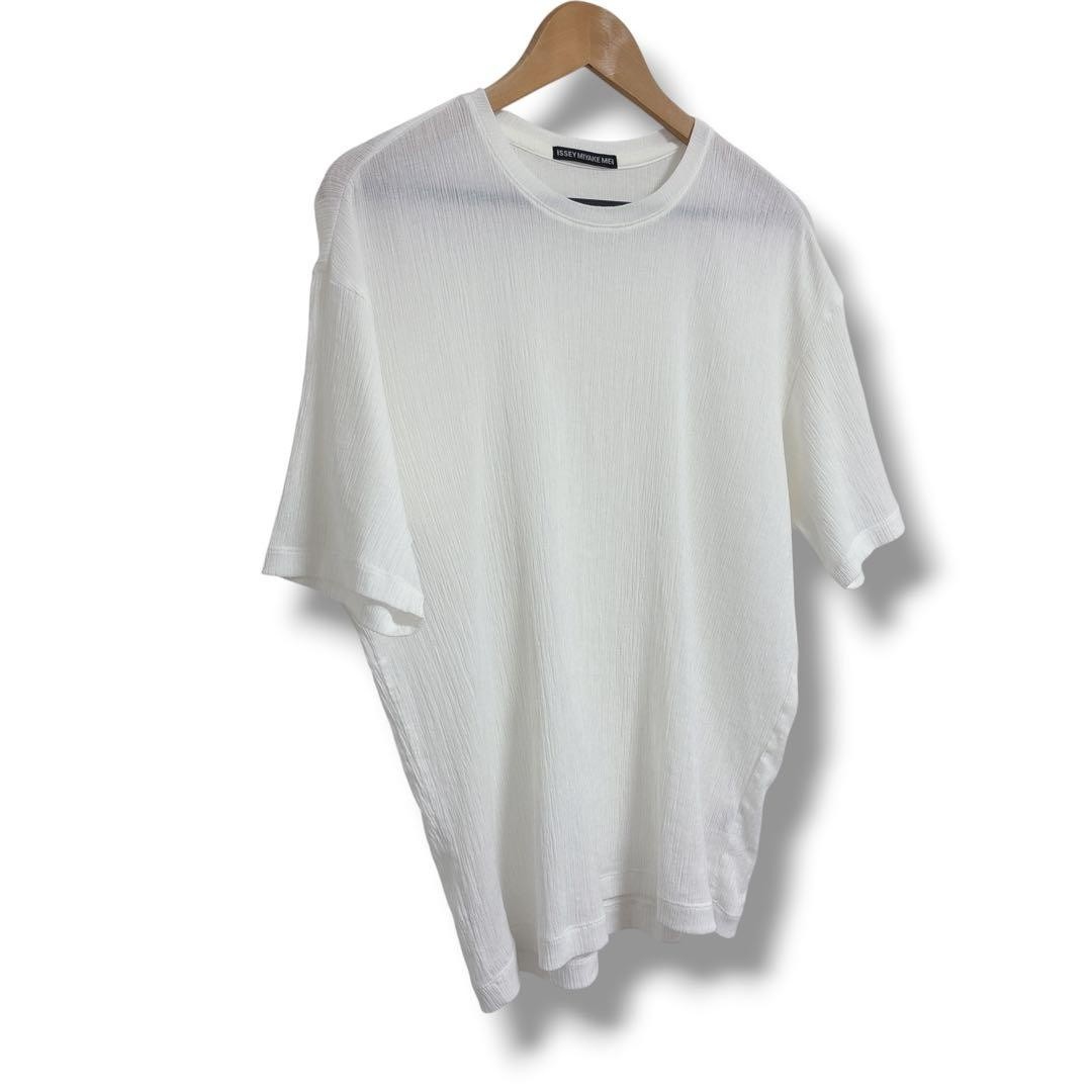ISSEY MIYAKE Pleated Short Sleeve T-Shirt White Poly Cotton L Japan F/S