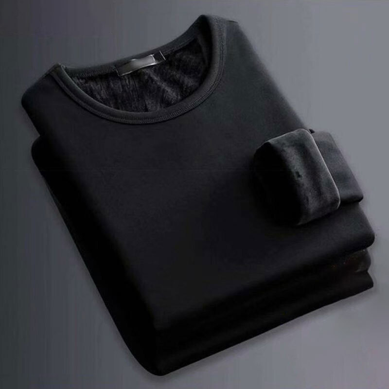 Men Thermal Fleece Lined T-shirt Winter Warm Tops Trouser Long Sleeve T-Shirt