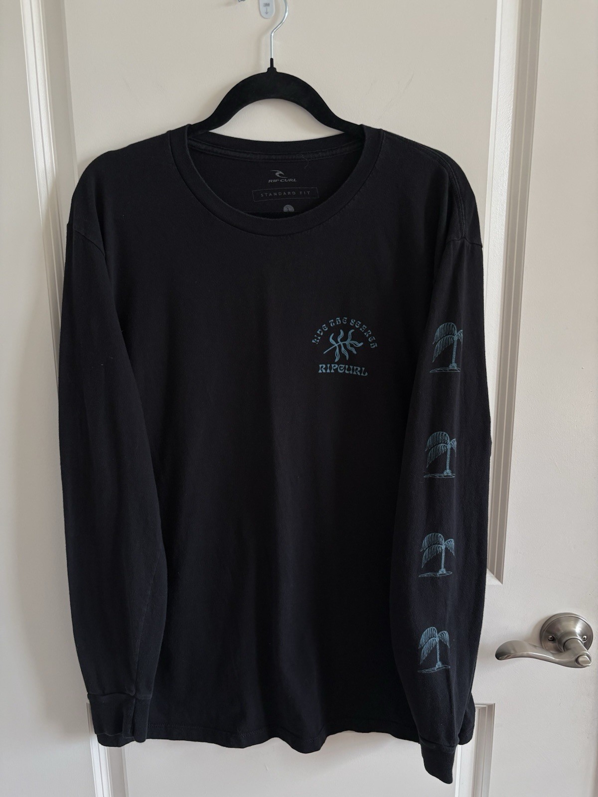 Rip Curl Black Long Sleeve Graphic T-Shirt Men’s Large Palm Tree Standard Fit