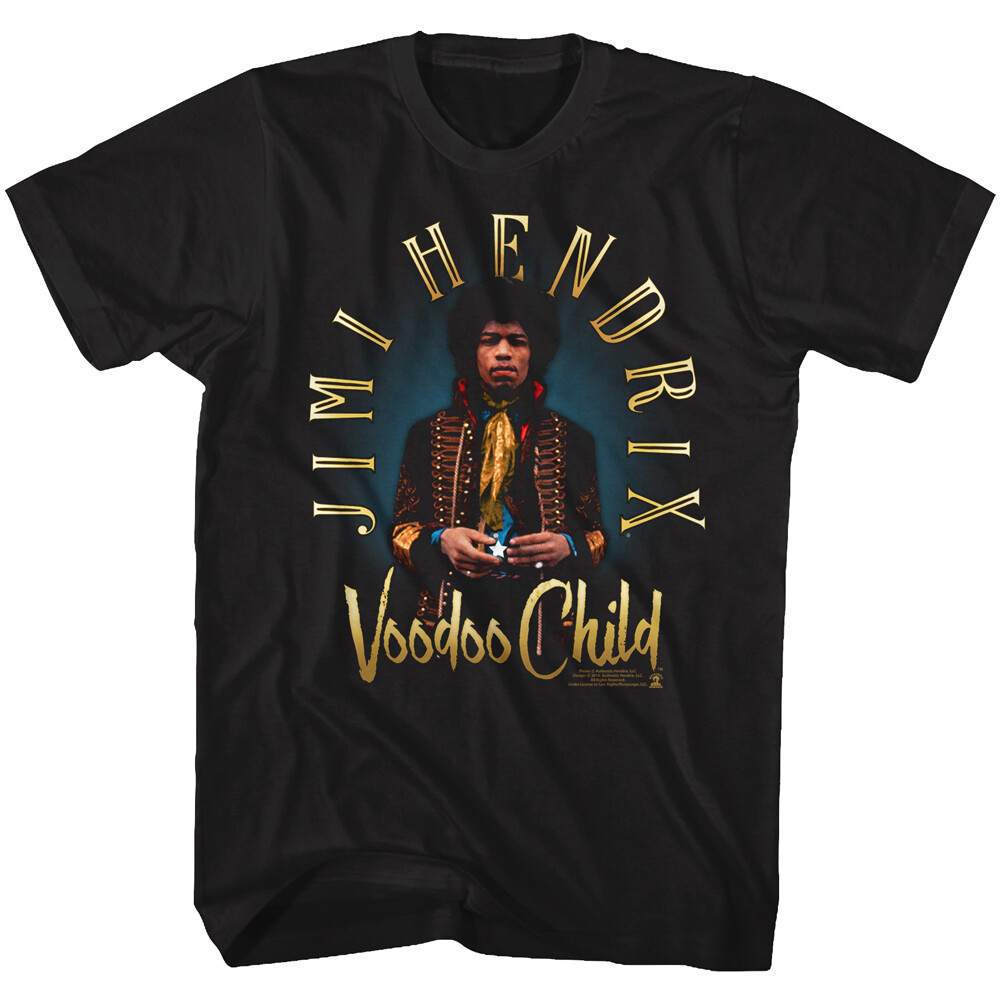 Jimi Hendrix Gold Voodoo Child Adult Black Tall Shirt