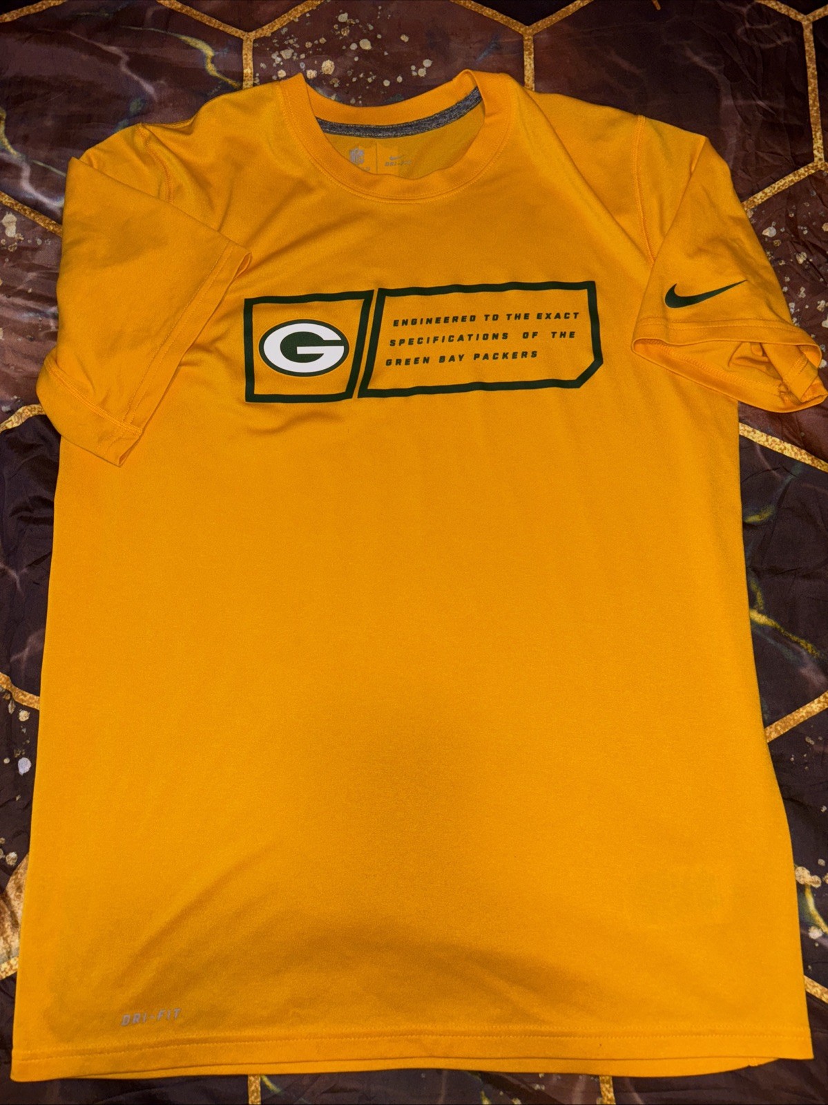Nike Dri Fit On Field Green Bay Packers Gold Shirt NFL Men&rsquo;s Size M