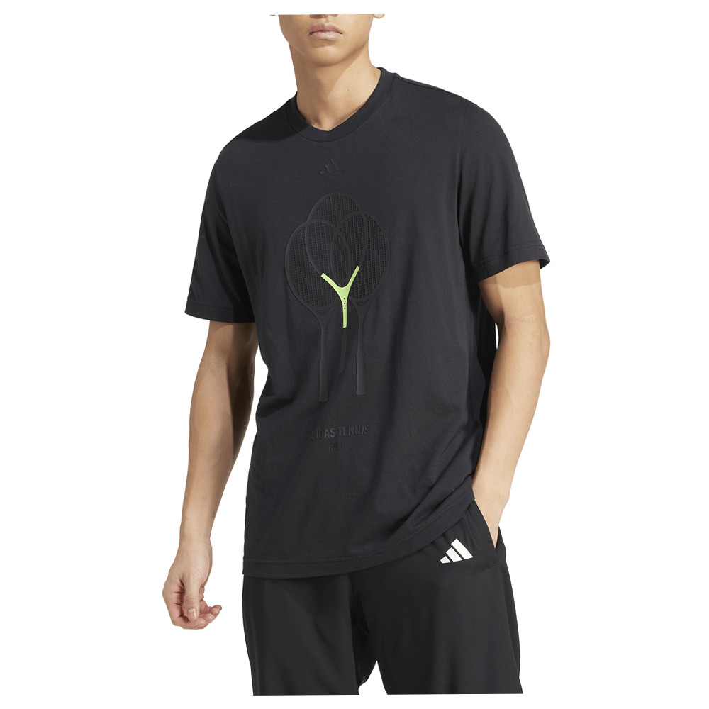 adidas Tennis 3 Rackets Graphic Crew Neck Short Sleeve T-Shirt Mens Black Casual