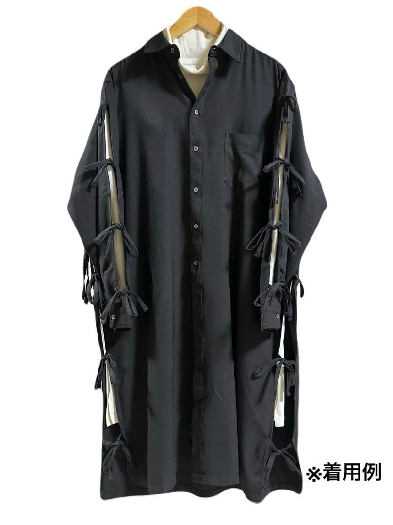 NOT CONVENTIONAL Slit Ribbon Shirt Black Free Size Unisex