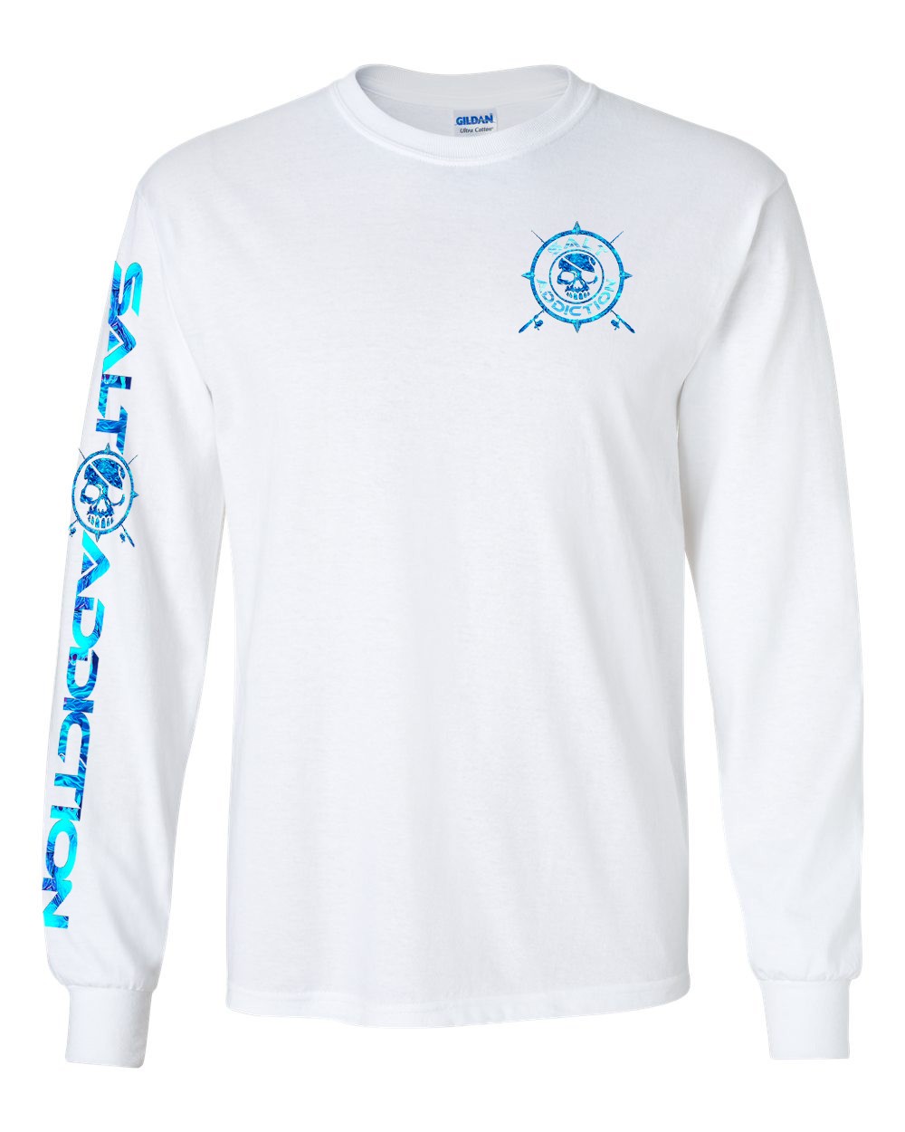 Salt Addiction Logo T Shirt Fishing Long Sleeve Nautical Compass Cotton
