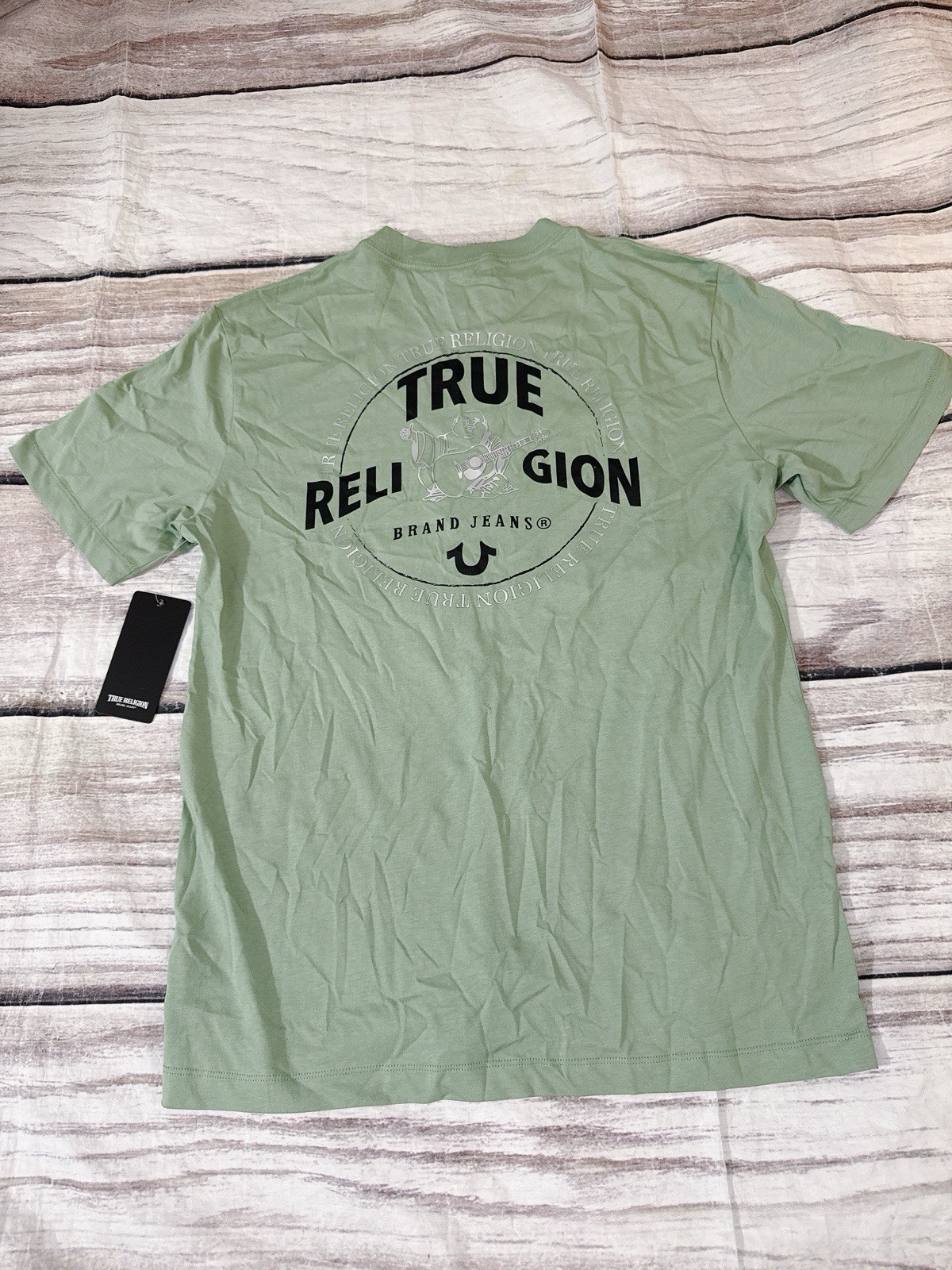True Religion Men&rsquo;s Size L Circular Tr Buddha Foil Crew Green Bay T-shirt ts)