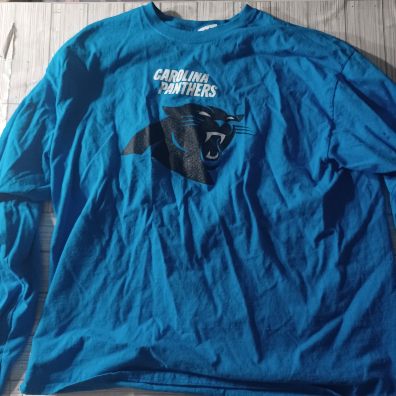 Majestic Carolina Panthers Long Sleeve Shirt Mens 2XL Blue NFL Graphic Tee