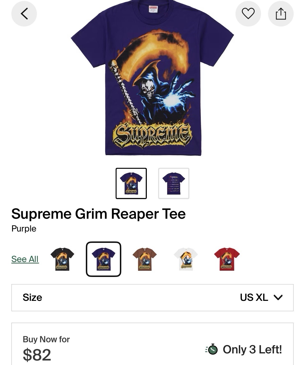 Supreme Grim Reaper Tee SS26 Purple Size XL Brand New In Hand