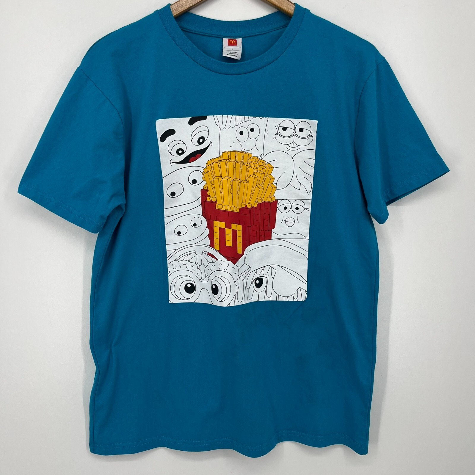 McDonalds T-Shirt Adult Size L Blue Crew Neck Short Sleeve Cotton Blend Logo