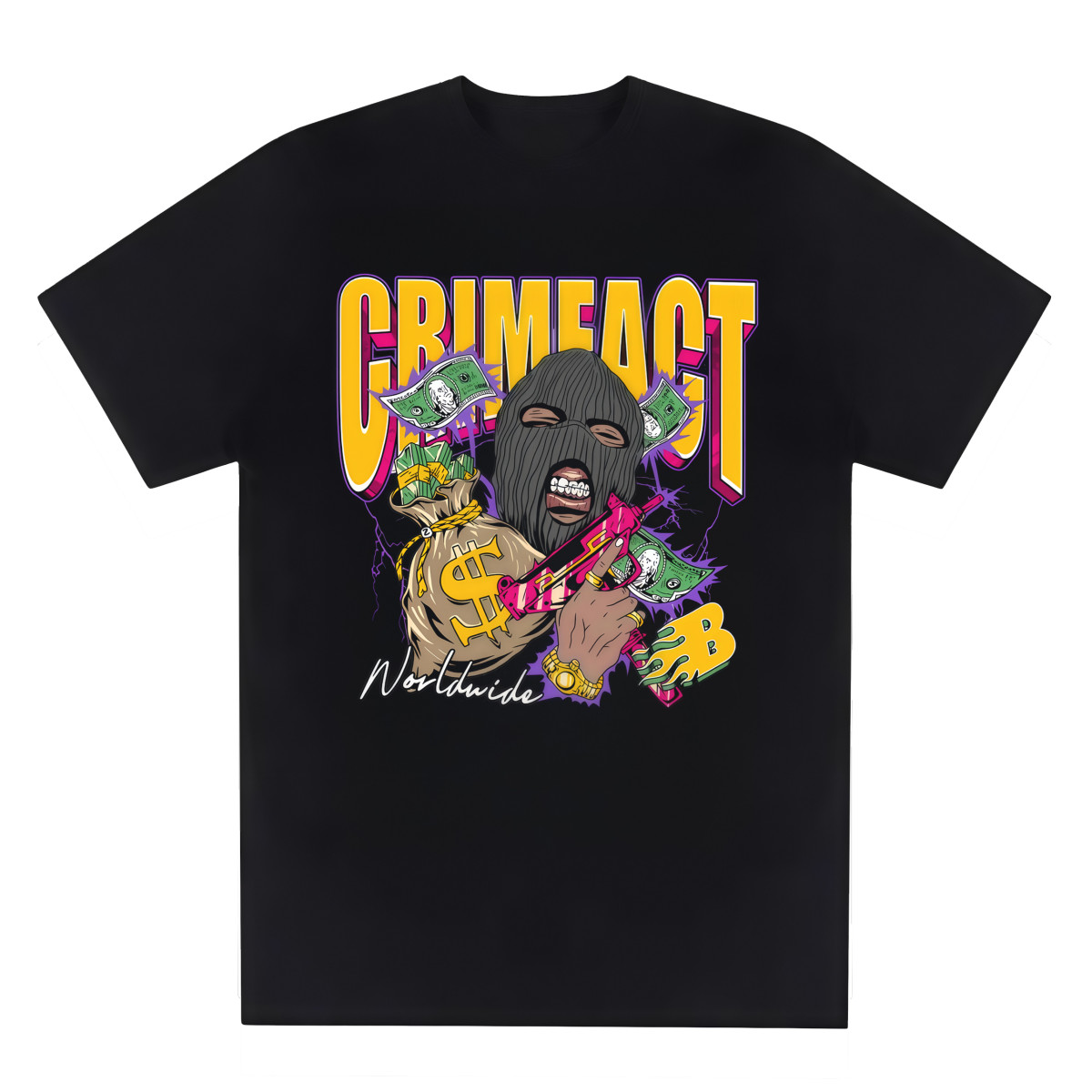 Space Funnin&rsquo; Retro Hip Hop Graphic T-Shirt Vibrant Money Pistol Print
