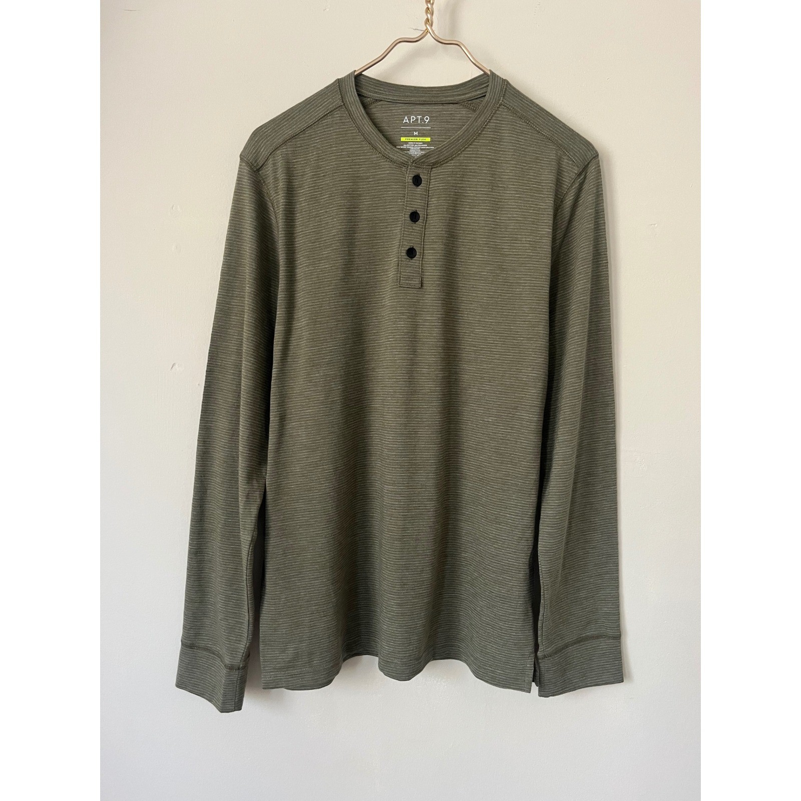 Apt. 9 Mens Premier Flex Long Sleeve Henley basic Shirt Olive Green Size M