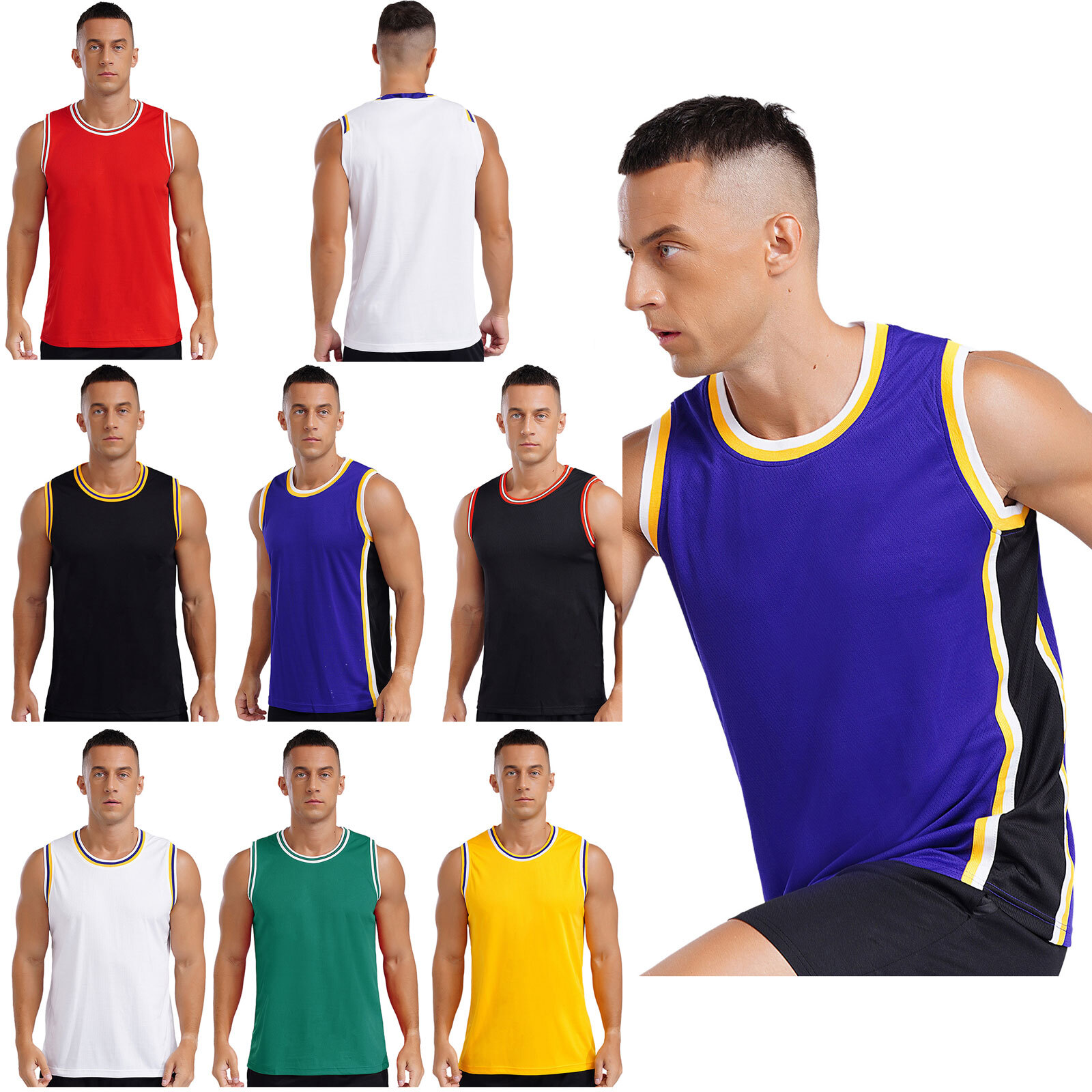 Mens Jersey Breathable Top Outdoor Vest Athletic Tank Round Neck T-shirt Gym