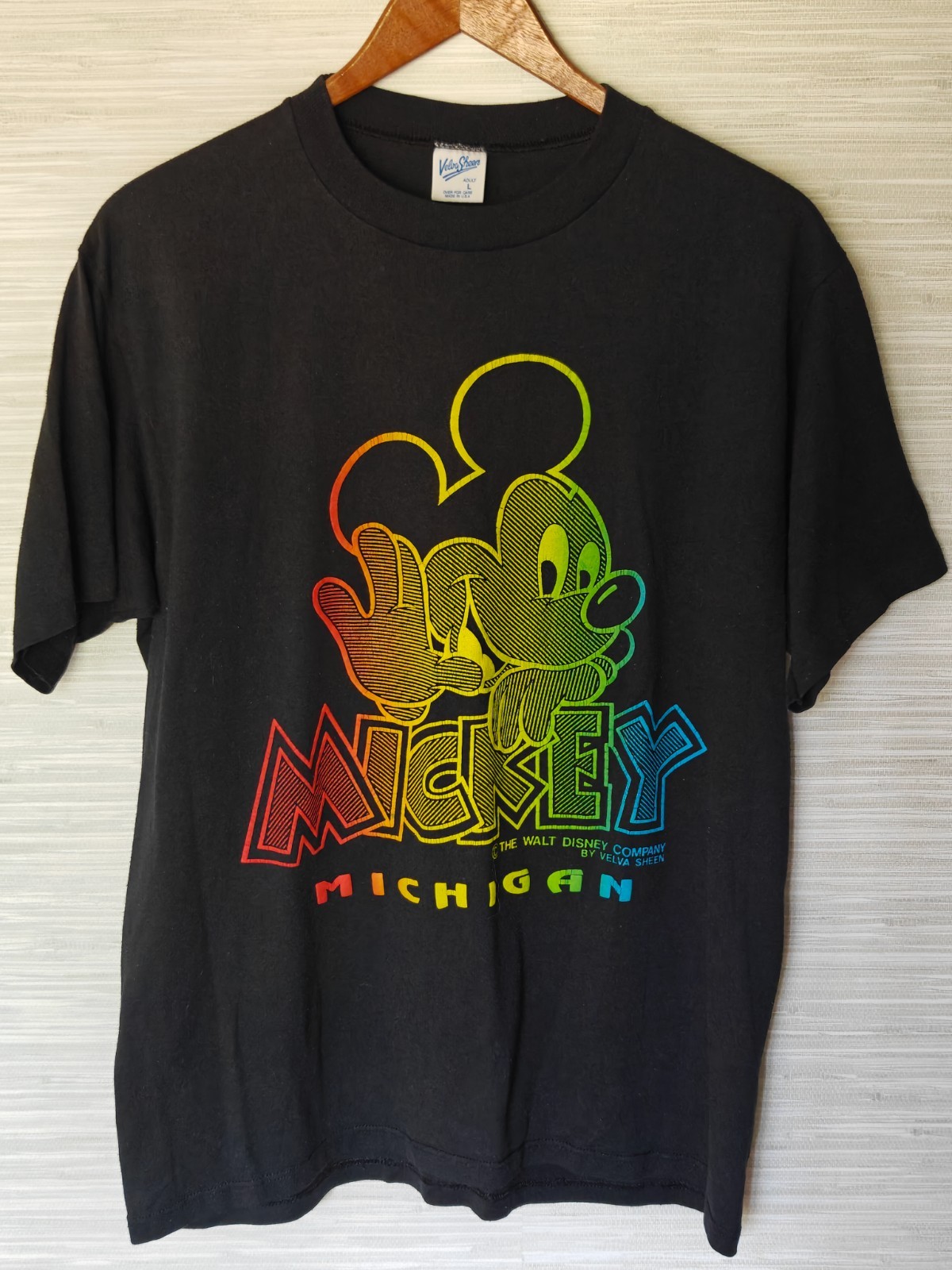 Vintage Mickey Mouse Michigan T Shirt Velva Sheen USA Made Adult L 50/50 Disney