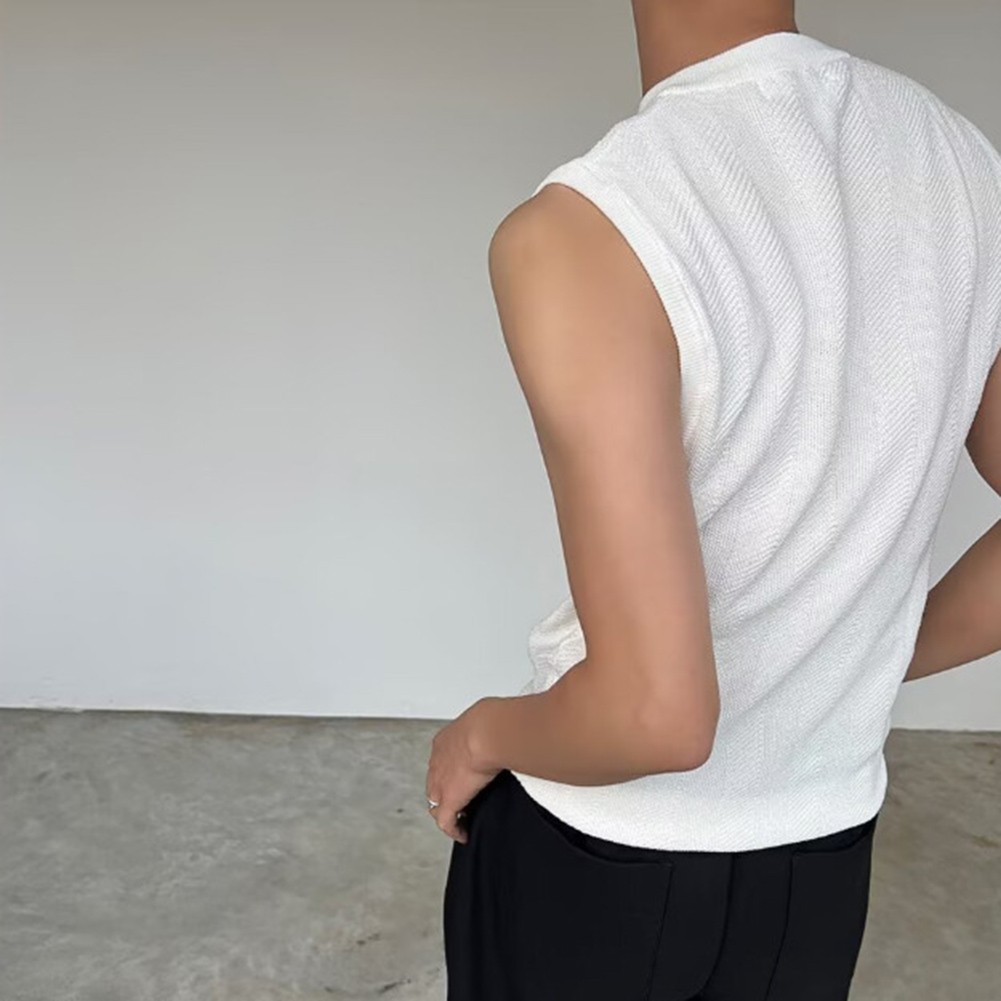 Men&rsquo;s Ribbed Vest Sleeveless For Henry Collar Slim Fit Streetwear Sports Top