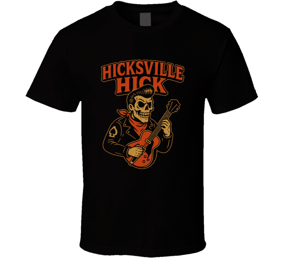 Hicksville Hick T Shirt Rockabilly Skeleton Guitar Retro Psychobilly Tee S-5XL