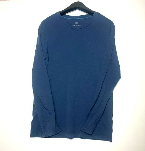 Mack Weldon Men Medium Blue Navy Long Sleeve Lightweight Pima Cotton Shirt Sz M