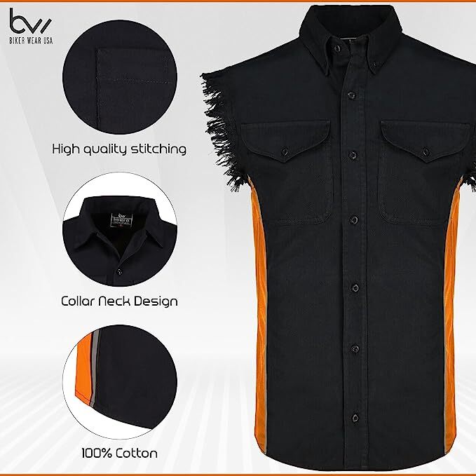 MEN&rsquo;S SLEEVELESS DENIM SHIRTS – 2-TONE – WITH VERTICAL REFLECTIVE SAFETY LINING