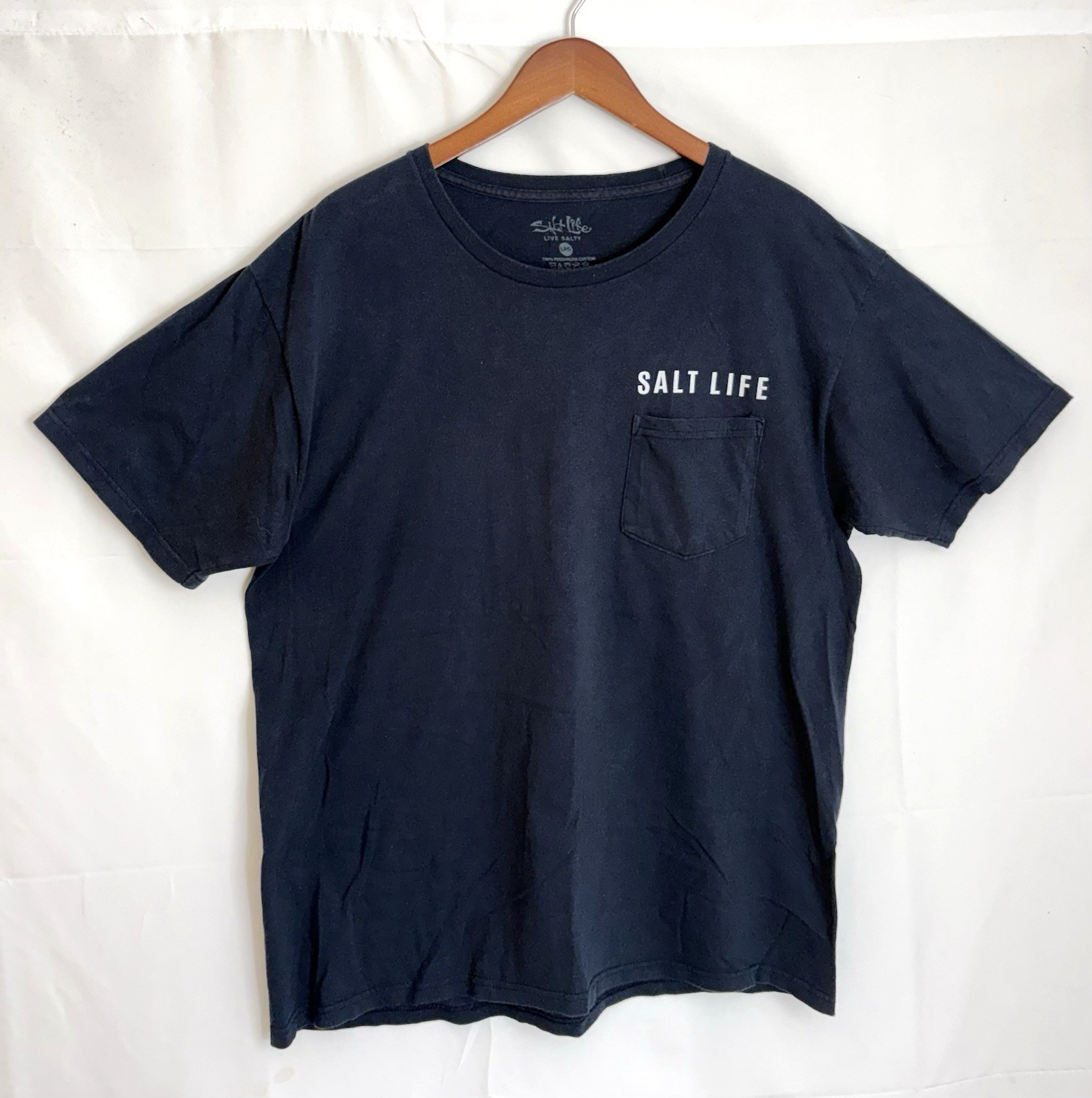 Salt Life Men&rsquo;s Large Navy Blue Double Sided S/S Graphic Pocket T-Shirt Tee