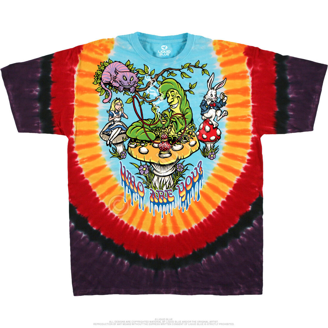 ALICE-ALL MAD HERE-2 SD TIE DYE T-SHIRT S-M-L-XL-2X Caterpillar,Wonderland