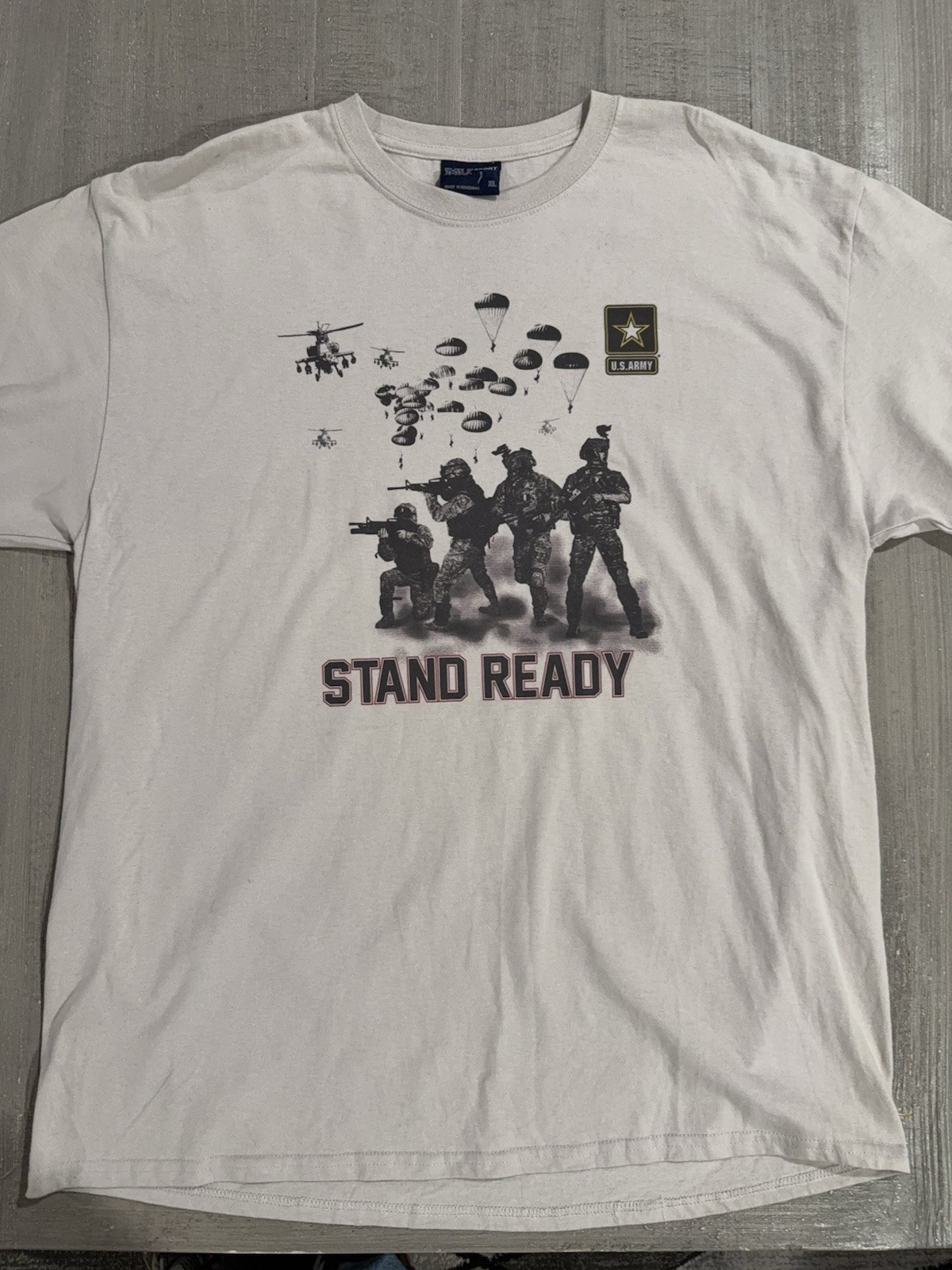 US Army “STAND READY” Logo Beige T-Shirt by MV Sport – Size XL – NWT